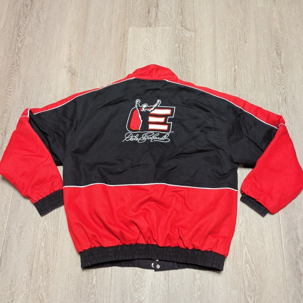 Winner's Circle Dale Earnhardt Embroidered Racing Jacket Mens L Black Red Bomber - Picture 2 of 8